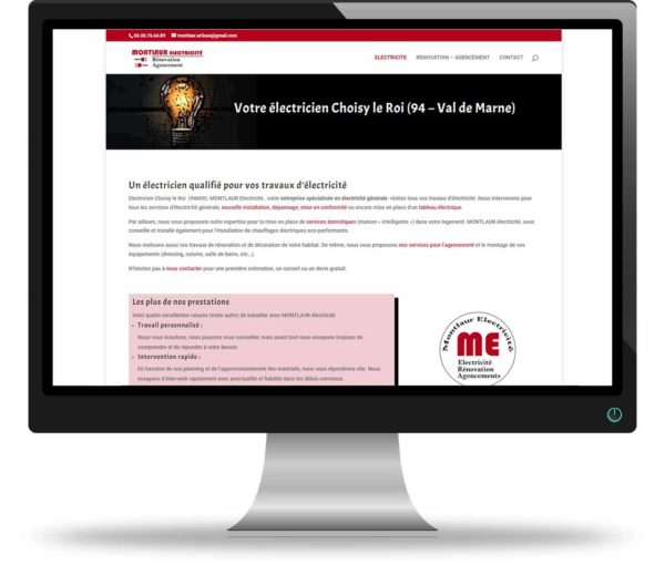 Site internet WordPress Divi, Montlaur électricité, Art-In création site internet