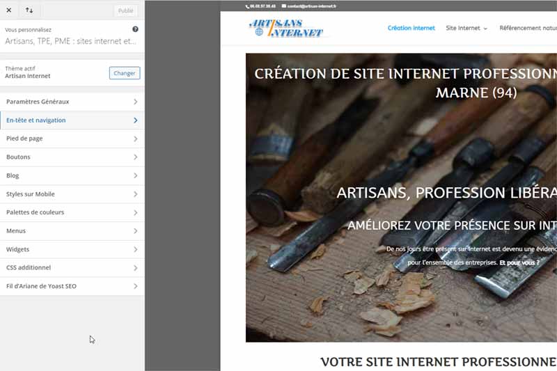 Personnaliseur de thème, Divi, Art-In, conception de sites internet professionnels