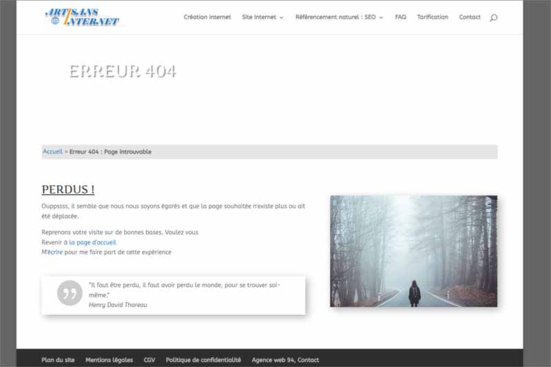 Page erreur 404 personnalisée, Divi wordpress